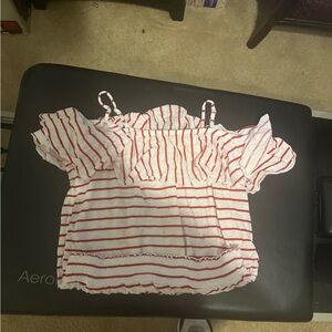Red and White Striped Off-Shoulder Top